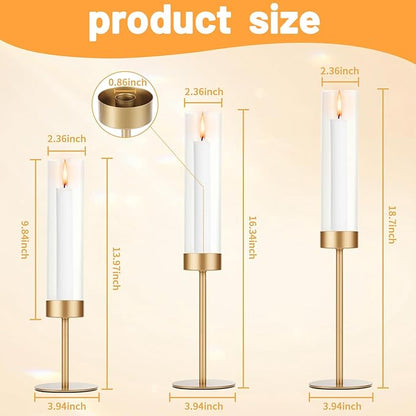 Tall Candle Holders Set of 3, Hurricane Glass Taper Candlestick Holders for Wedding, Christmas Decor, Dining Table, Party Centerpieces