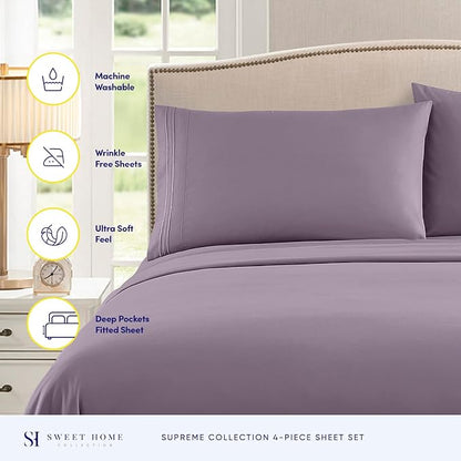 King Size Sheets - Breathable Luxury Bed Sheets with Full Elastic & Secure Corner Straps Built In - 1800 Supreme Collection Extra Soft Deep Pocket Bedding Set, Sheet Set, King, Plum
