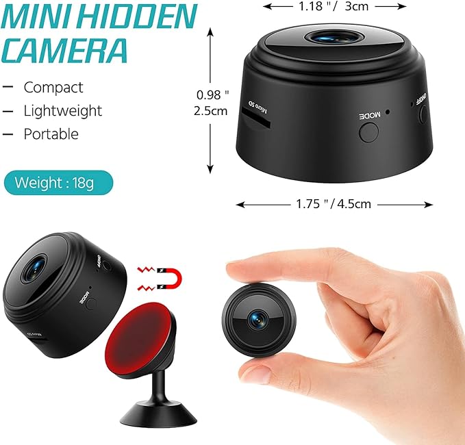 Hidden Cameras - Spy Cam - WiFi 1080P HD Camera with Motion Detection and Night Vision, Phone App Alerts for Indoor/Outdoor Wireless Surveillance, Baby,Car & Pet Monitoring Black (Exclude SD Card)-Mewly Pet