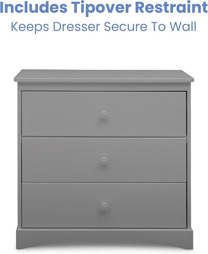 Delta Children Sutton 3 Drawer Dresser with Changing Top and Interlocking Drawers - Greenguard Gold Certified, Grey