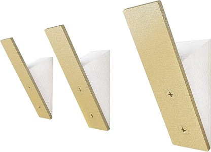 Homeforia Gold Wall Coat Hooks, High End White Wood & Gold Metal Wall Mounted Clothing Hook, Mid-Century Modern Clothes Hooks, Heavy Duty Wooden Hook for Hanging Coats, Hats, Towels & More, Set of 3