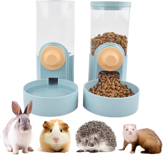 Hanging Automatic Rabbit Food Water Dispenser, Auto Dog Kennel Water Dispenser 35OZ Gravity Bunny Feeder, Dog Cage & Crate Water Dispenser for Rabbit Guinea Pig Hedgehog Ferret Kitty Puppy-Mewly Pet
