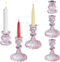 Glass Candlestick Holders Set of 6, Taper Candle Holder for Wedding Festival Christmas Party Valentine's Decor, Table Centerpieces (Pink)