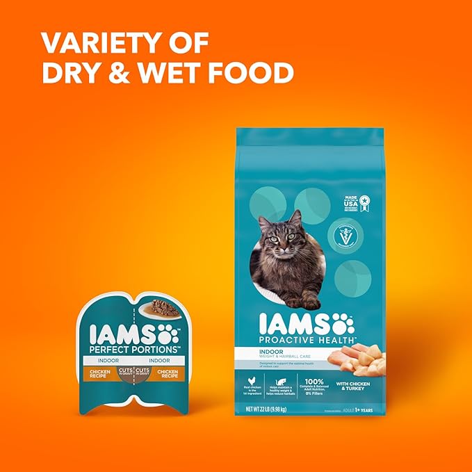 IAMS Proactive Health Indoor Weight Control & Hairball Care Adult Dry Cat Food, Chicken & Turkey Recipe, 3.5 lb. Bag-Mewly Pet