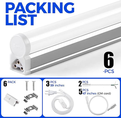 Barrina (Pack of 6 LED T5 Shop Light 3FT, 6500K Super Bright White, Utility Shop Lights, Commercial Bay Light, ETL Listed, Corded Electric with Built-in ON/Off Switch