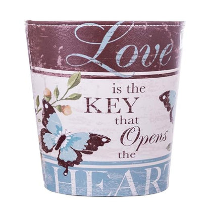 Leather Trash Can, Retro Decorative Waste Basket, 10L Capacity Small Waste Paper Basket, Waterproof Garbage Can for Bathroom, Bedroom, Office, Kitchen and Living Room - Butterfly