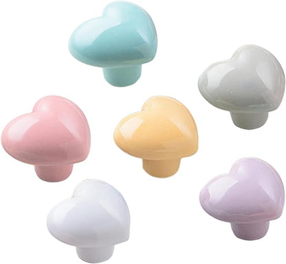 Ceramic Drawer Knobs Heart Shape Colorful Heart Cabinet Dresser Pulls Handles with 3 Sized Screws, Kitchen Furniture Knobs for Closet Cupboard Wardrobe (Mixed Color, 6 Pack) (6packmixcolor)