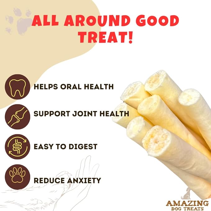 Amazing Dog Treats - 6 Inch Cow Tail Dog Chew- Thick - (20 Pcs/Pack) - Premium Quality - Sourced from Grass Fed Cattle - Long Lasting Dog Chew- Rawhide Alternative-Mewly Pet