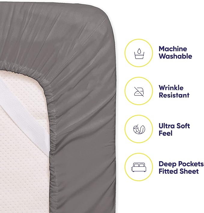 Sweet Home Collection 6 Piece 1500 Supreme Collection Brushed Microfiber Deep Pocket Sheet Set-2 Extra Pillow Cases, Great Value, Rv Short Queen, Gray