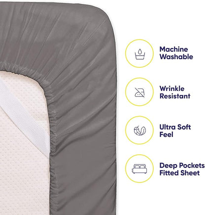 Sweet Home Collection 6 Piece 1500 Supreme Collection Brushed Microfiber Deep Pocket Sheet Set-2 Extra Pillow Cases, Great Value, Rv Short Queen, Gray