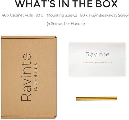 Ravinte 40 Pack 5 Inch Cabinet Pulls Brushed Brass Stainless Steel Kitchen Drawer Pulls Cabinet Handles 5”Length, 3” Hole Center