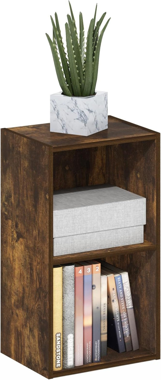 Furinno PASIR Book Shelf, 2-Tier Modern Bookshelf, Open Shelves Bookcase 9" x 12" x 21", for Living Room, Bedroom, Home Office, Amber Pine