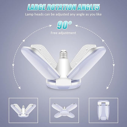LED Garage Lights 2 Pack, New Upgrade 80W Deformable Shop Lights with 4 Adjustable Panels, E26/E27 LED Ceiling Light, 8000LM 6500K Hight Bay Light for Basement Warehouse Workshop