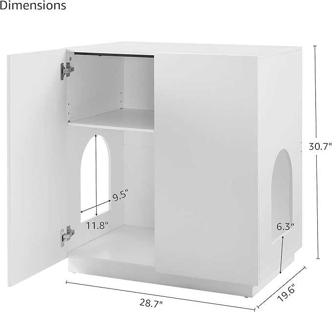 unipaws Tall Cat Litter Box Enclosure with Shelves, Hidden Litter Box Cover for Tall or Top Entry Litter Box, Kitty Enclosed Litter Box Cabinet, Cat Box Furniture， White-Mewly Pet