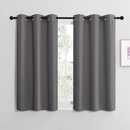 NICETOWN Grey Blackout Curtain Panels for Bedroom, 2 Panels, W29 x L30-inch, Thermal Insulated Grommet Top Blackout Draperies and Drapes for Basement