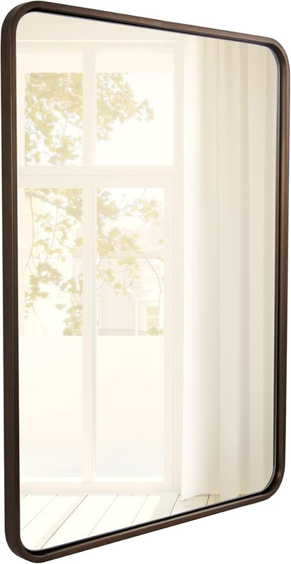 ANDY STAR Bronze Bathroom Mirror, 22X30’’ Bronze Mirrors for Wall, Rounded Rectangle Mirror for Bathroom Vanity Metal Framed, HD Reflection, Wall-Mounted Vertically or Horizontally