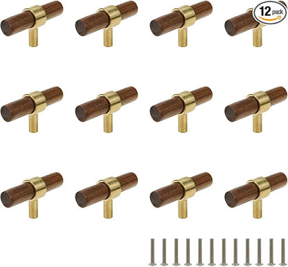 Drawer 2.36"/60mm Pulls Brass Walnut Kitchen Wardrobe Cabinet Hardware Pull Handle Single Hole with Screw, 12Pcs