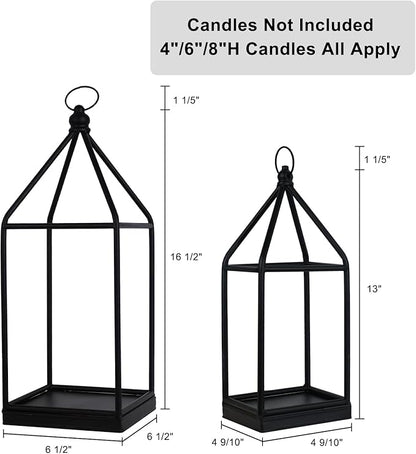 DECORKEY Luxury Lantern Decorative Outdoor&Indoor, Set of 2 (18’’&14’’) Black Metal Lanterns Decor, Vintage Hanging Candle Holder for Home Porch Wedding Centerpiece,Halloween Christmas Decorations
