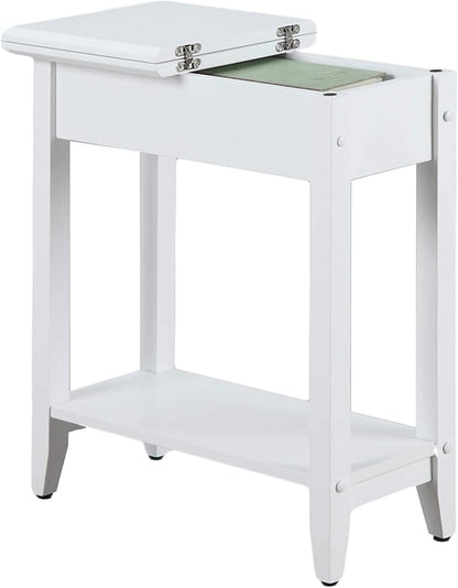 Convenience Concepts American Heritage Flip Top End Table 23.25" - Classic Narrow Chairside Accent with Hidden Storage & Lower Shelf for Traditional, Modern Living Room, White