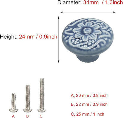 HUAMULAN 15 PCS Cabinet Knobs Glossy Ceramic Dresser Mushroom Table Drawer Cupboard Pull Furniture DIY Wardrobe Solid Color Vintage Handle,with 3 Size Mounting Screws