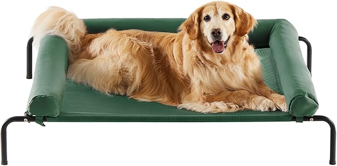 RRPETHOME Large Elevated Cooling Dog Bed, Raised Dog Cot Beds for Large Dogs, Elevated Outdoor Pet Cot, Chew Proof Portable Cooling Pet Cot with Skid-Resistant Feet and Breathable Mesh-Mewly Pet