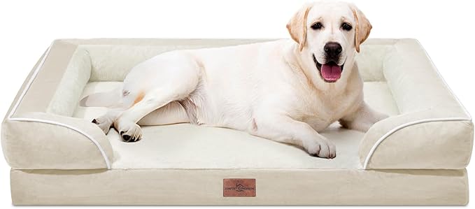 Comfort Expression Orthopedic Jumbo Dog Beds Waterproof, Extra Large Dog Beds Jumbo Breed, PV Washable Pet Sofa Couch with Removable Cover & Non-Slip Bottom(Beige)-Mewly Pet