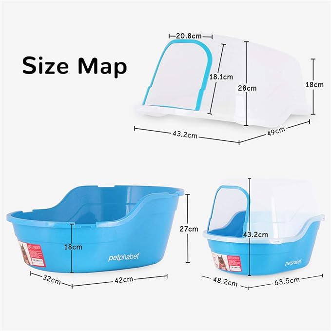 Petphabet Jumbo Hooded Cat Litter Box, Extra Large, Light Blue-Mewly Pet