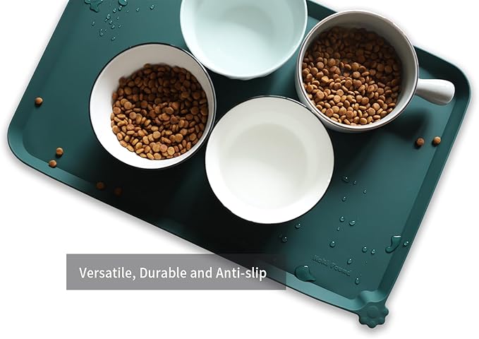 Hoki Found L Silicone Non Slip Pet Food Mats - Tray for Dogs & Cats - Waterproof Dog & Cat Bowl Mats - Suitable for Carpet - Dark Cedar-Mewly Pet