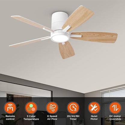TALOYA 42 inch Ceiling Fans with Lights Remote Control, Modern Low Profile Ceiling Fan with Ultra Quiet Reversible DC Motor,Flush Mount Ceiling Fan for Bedroom Living Room