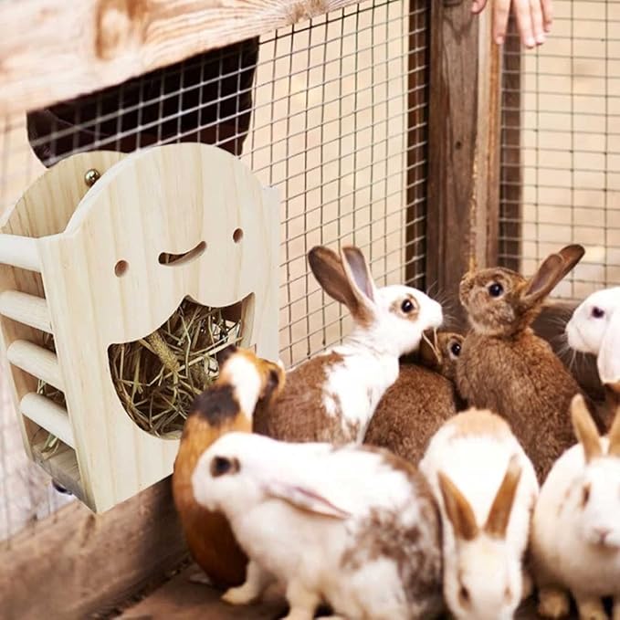 kathson Rabbit Hay Feeder Rack Wood Grass Holder Less Wasted Hay Box Food Feeding Manger Hanging Hay Dispenser for Bunny Chinchilla Guinea Pigs Small Animals-Mewly Pet
