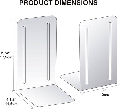 Acrimet Metal Bookends, Non-Skid Book Stand for Shelves, Heavy Duty Book Stopper, 6-7/8" H x 4" W x 4-1/2“ D, Black, 1 Pair