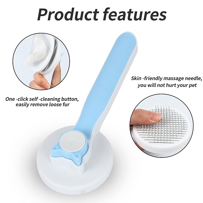 2PCS Pet Grooming Kit, Cat Brushes & Cat Nail Clipper, Cat Grooming Brush for Sedding and Grooming Fur（Blue）-Mewly Pet