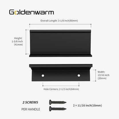 goldenwarm 10 Pack Black Finger Edge Pulls Drawer Finger Pulls Matte Black Kitchen Hardware Handles Bedroom Dresser Drawers,2-1/2 in Hole Center