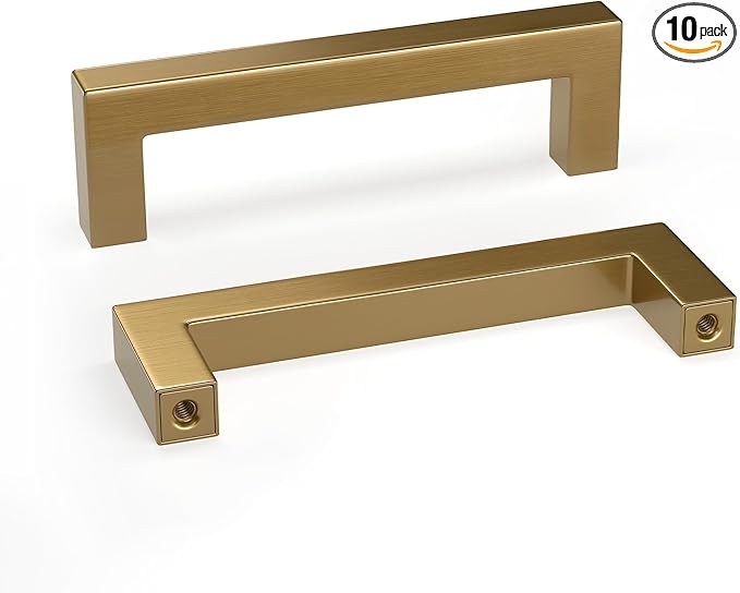 goldenwarm 10 Pack Champagne Gold Cabinet Pulls 3-1/2 Inch Gold Cabinet Handles Champagne Bronze Drawer Pulls Brushed Bronze Drawer Handles Kitchen Dresser Hardware