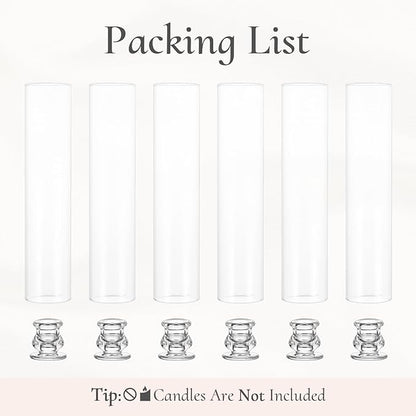 Glass Hurricane Candle Holder: 12" Tall Candlestick Holder Bulk with Cylinder Windproof Cover Set of 6 Clear Taper Candle Holders for Wedding Party Birthday Christmas Decor