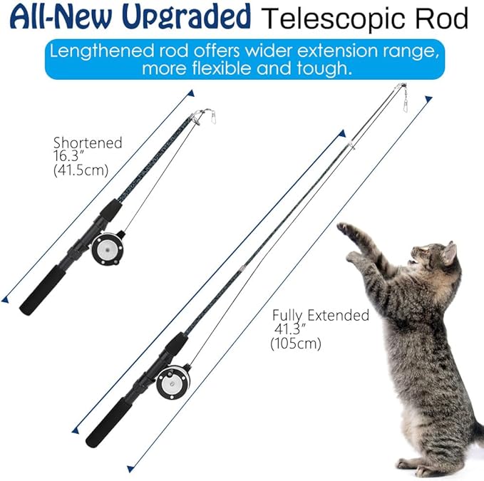 Pawaboo Cat Feather Toys, 4 Pack Interactive Cat Feather Teaser Wand Toys, Retractable Fishing Pole Wand Catcher Exerciser with Refill Fish, Dragonfly Worm with Bells, Fun Kitten Kitty Toy, Colorful-Mewly Pet