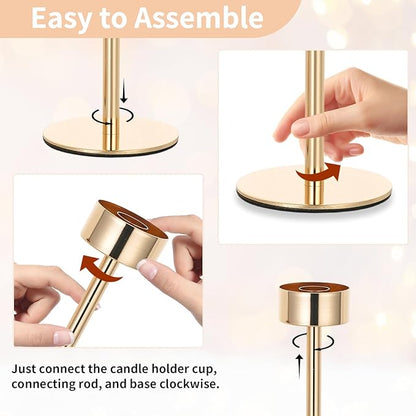 NUPTIO Tall Candlestick Holders for Centerpiece: Hurricane Candle Stick Holders with Ribbed Glass Sleeve - Gold Metal Candleholder Set of 3 for Table Fireplace Living Room Decor