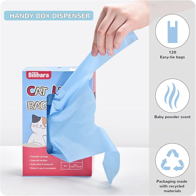 Cat Litter Bags, 120 Count, Ultra Thick, Scented, Leak-Proof, Disposable, 15 Liters Capacity-Mewly Pet