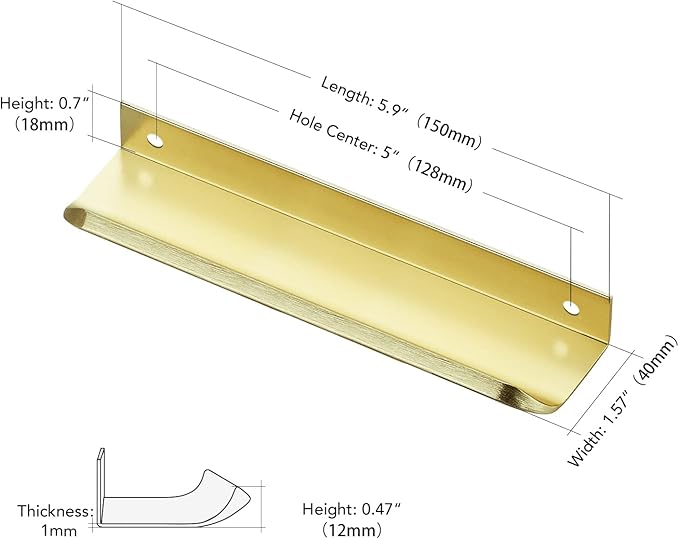 Ravinte Hardware 10 Pack Gold Cabinet Handles, 5.9 Inch (150mm) Finger Edge Pulls, 5 Inch Hole Center, Finger Pulls for Cabinets