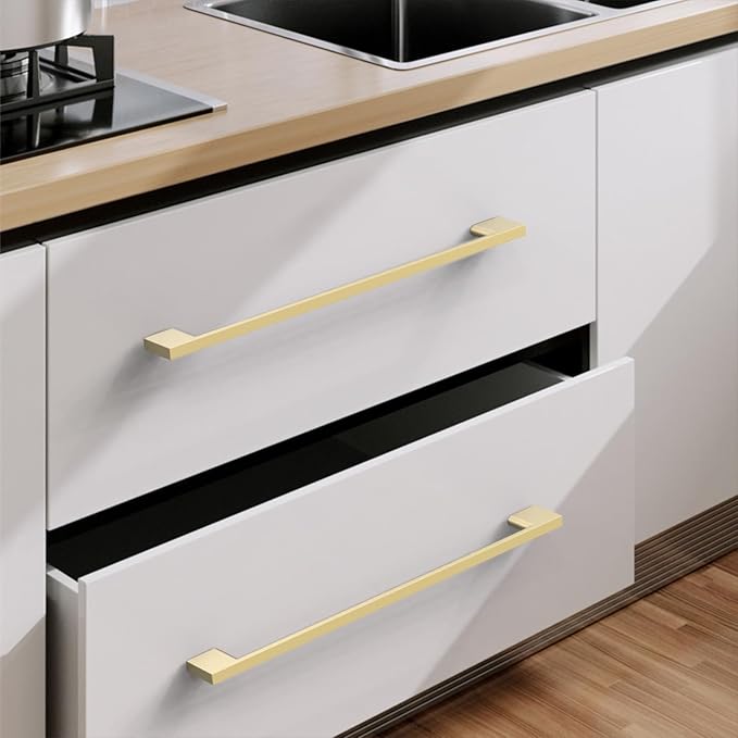 6 Pack Brushed Gold Cabinet Pulls - 11.3 Inch Cabinet Handles - Kitchen Hardware Wardrobe Pulls