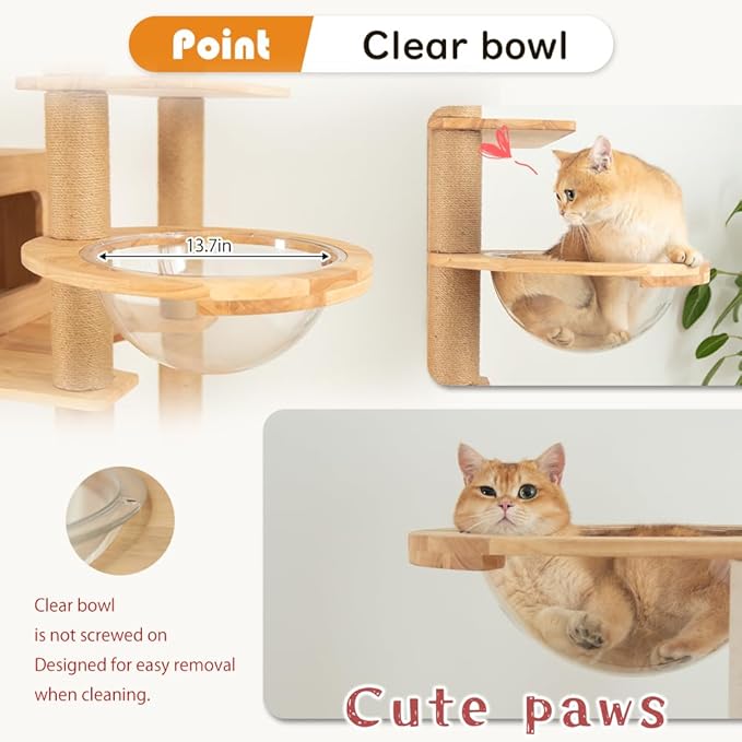 74.8" Wooden Cat Tree Tower for Large Cats, Multi-Level Cat Climbing Furniture with Scratching Posts, Cat Condo & Hammock, Natural Wood Cat Activity Center (Brown)-Mewly Pet