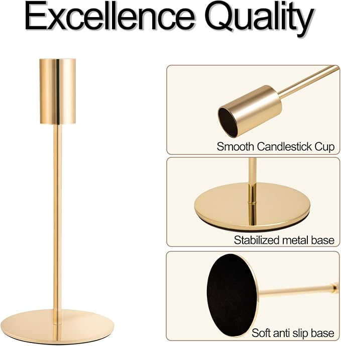 Gold Taper Candlestick Holders,Taper Candle Holders Set of 15,Metal Taper Candle Sticks Stand Holders,Modern Decorative Candle Holders for Wedding Certerpieces,Festive, Mantel,Home,Party