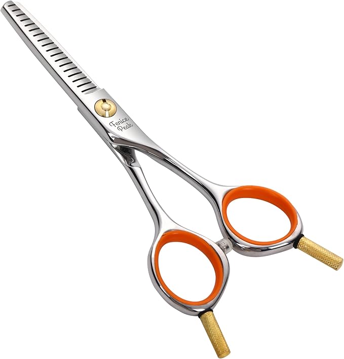 Fenice Peak 5'' Small Thinning Scissors Lightweight Dog and Cat Grooming Scissors with Safety Round Tip JP440C Stainless Steel Sharp Blades for Body Facial Nose Ear and Paw Hair Easy Use-Mewly Pet