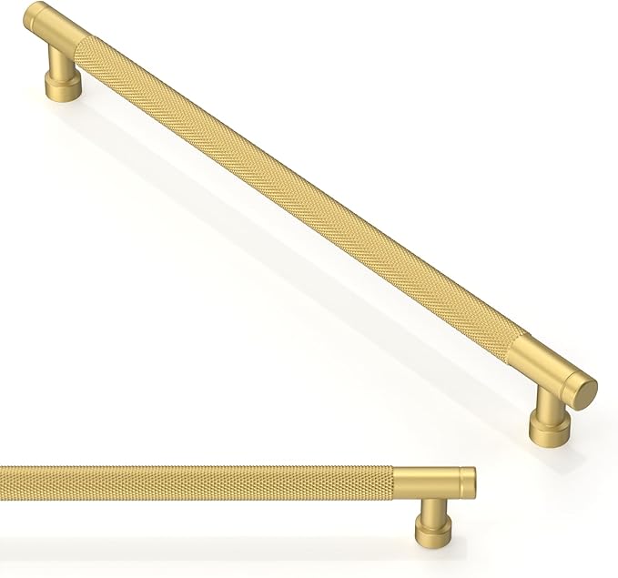 10 Pack Brushed Gold Knurled Cabinet Pulls 10 Inch(254mm) Kitchen Cabinet Handles Solid Zinc Alloy Cabinet Hardware Drawer Pulls