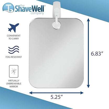 Shave Well Deluxe Anti-Fog Shaving Mirror | Fogless Hanging Bathroom Shower Mirror with Handheld Option for Men and Women | Includes Long-Lasting Removable Adhesive Hook for Wall