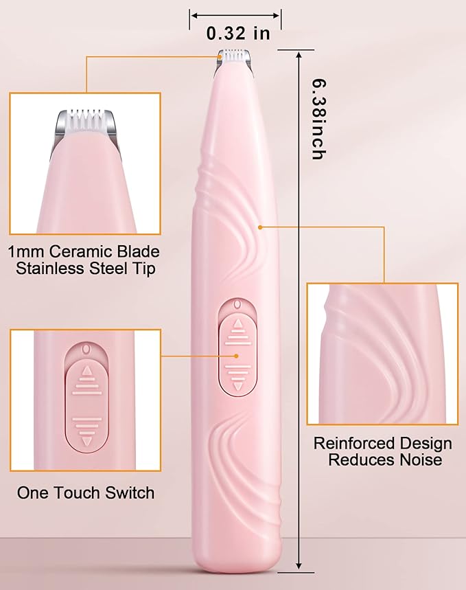 LEYOUFU Dog Paw Trimmer for Grooming, Cordless Electric Small Pet Grooming Clippers Hair Trimmer for Dogs Cats, Low Noise for Trimming Pet's Hair Around Paws, Eyes, Ears, Face, Rump (Pink)-Mewly Pet