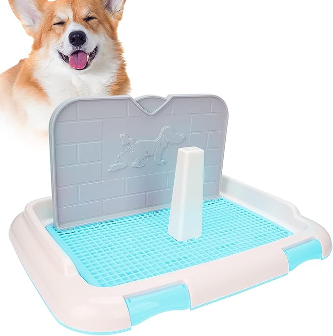 Indoor Dog Potty Tray, Miniature Poodle Dog Pad Holder Tray, Puppy Training Anti Slide Plastic Potty Tray Dog Toilet, Dog Litter Box for Small and Medium Dogs (Blue)-Mewly Pet