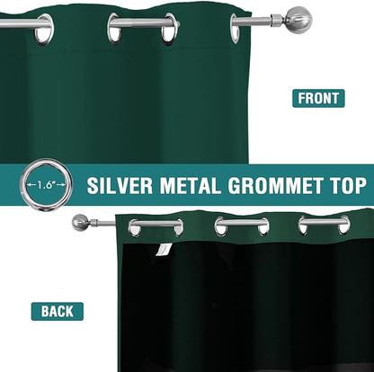ChrisDowa 100% Blackout Curtains for Bedroom with Black Liner, 2 Thick Layers Total Blackout Thermal Insulated Grommet Window Curtains 2 Panels Set (Forest Green, 52 x 54 Inch)
