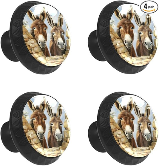 4 Pack Cabinet Knobs Donkey Animal Drawer Pulls Crystal Glass Round Knobs Handles for Dressers Drawer Bathroom Kitchen Cupboards Wardrobes Hardware Furniture Knobs