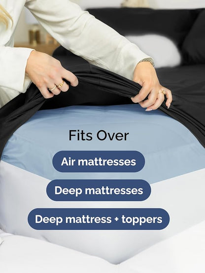 Extra Deep Full Sheet Set - 6 Piece Breathable and Cooling Sheets - Hotel Luxury Bed Sheets Set - Easy & Secure Fit - Soft, Wrinkle Free and Comfy Sheets Set - Black Sheet Set with Extra Deep Pockets